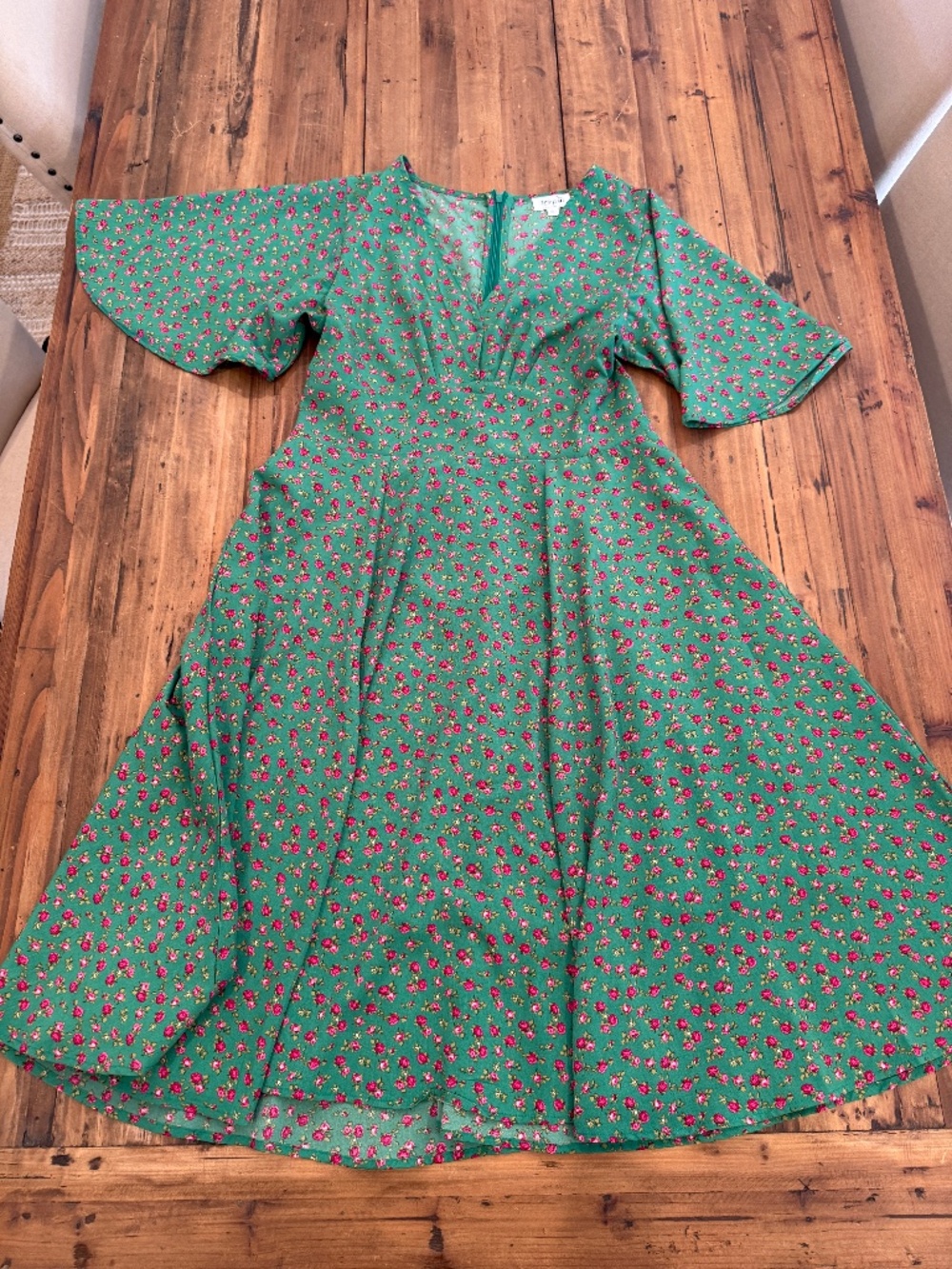 Tulip | Empire Waist Green Floral Dress | Size Large